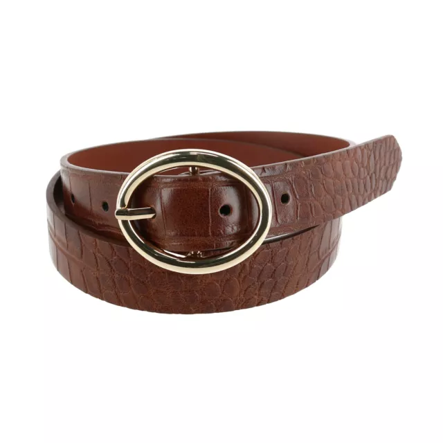 New CTM Women's Croc Print Center Bar Buckle Belt