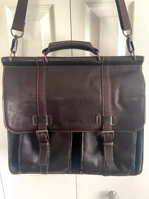 KENNETH COLE REACTION Mind Your Own Business Briefcase Brown Leather Laptop Bag