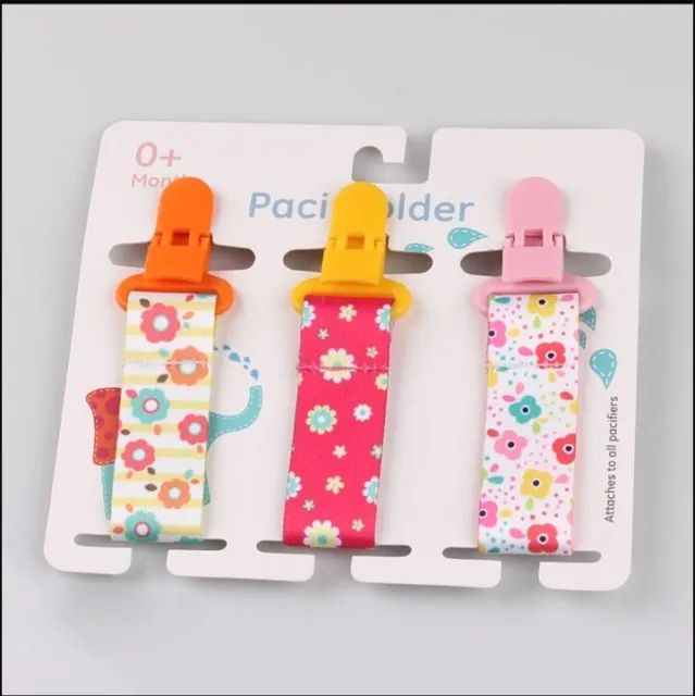 3X Dummy Clips Baby Boy Girl Soother Chain Holder Strap Pacifier Baby Shower UK