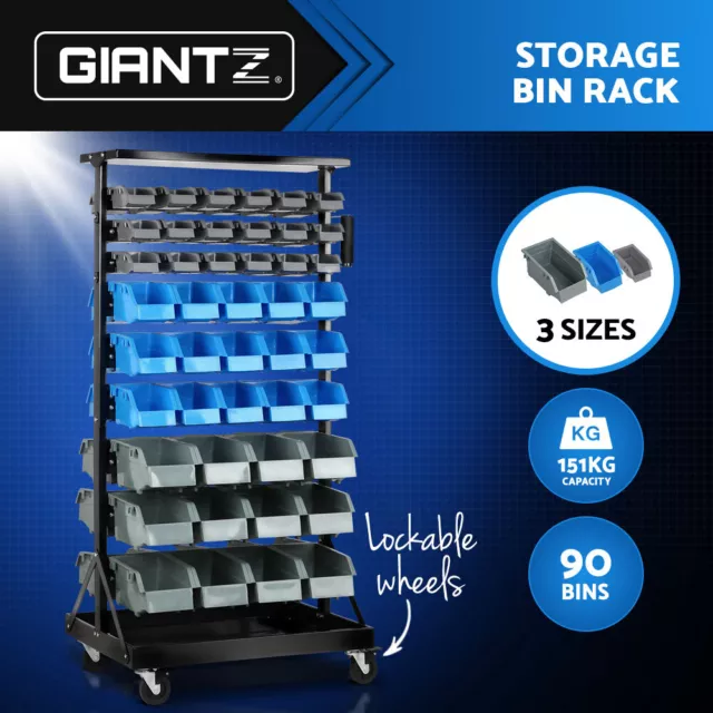 Giantz 90 Storage Bin Rack Wall Mounted Tools Garage Workshop Shelving Wheels