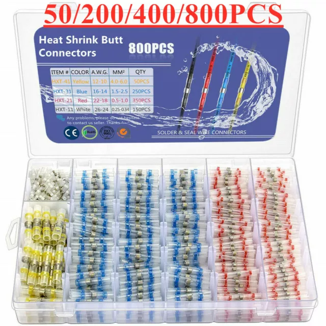 800Pcs Waterproof Solder Seal Sleeve Heat Shrink Butt Wire Connectors Terminals