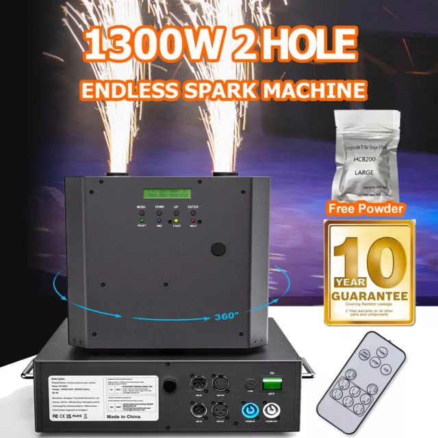 1300W 2 Hole Cold Spark Machine Spinning Stage Effect Machine DMX with Powder
