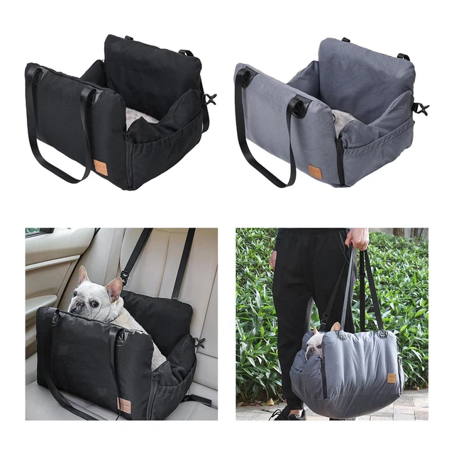 PAWBOSE Siège Auto Chien Surélevé Gris – Pour Chien <25kg Ou 2 Petits, Lavable, Antidérapant Avec Ceinture