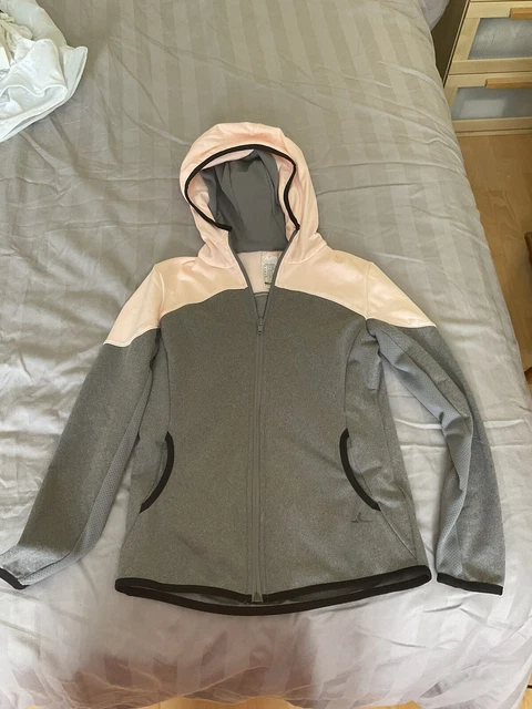 Giacca da corsa sportiva da palestra sportiva ragazza Decathlon rosa/grigio con cappuccio cerniera (età 10-11)
