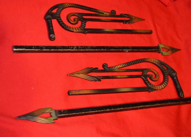 Antique Vintage Swing Arm Iron Curtain Drape Hanger Rods Art Nouveau Deco Arrow 3