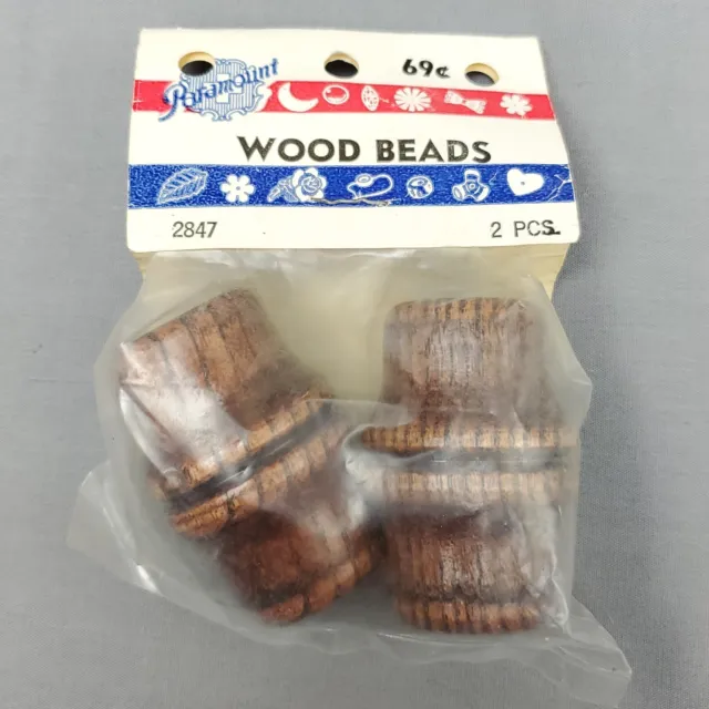 Vintage Large Wood Macrame Beads 2 inch New Old Stock NOS Paramount 70s