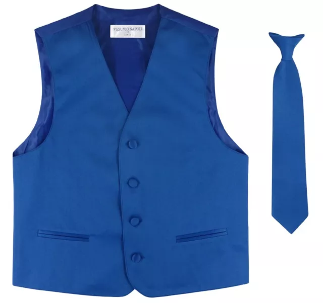 BOY'S Dress Vest & NeckTie Solid ROYAL BLUE Color Neck Tie Set Boys Tux Size 10 2
