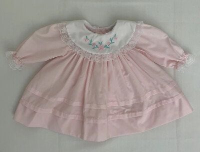 Vintage Alexis Baby Dress - Size 3 Months - Pink With Lace & Embroidery - EUC