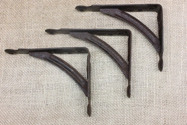 3 old Shelf supports Brackets 3 X 4" black rustic vintage industrial primitive 2