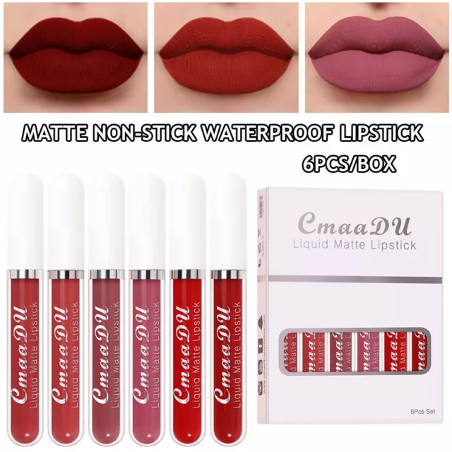 6PCS / Set Rojo Sexy Brillo de Labios Liquid Lipstick Terciopelo Mate Dura <