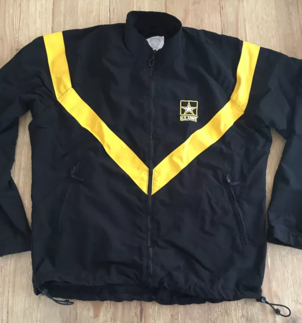 US Army Jacket Unisex Medium Long Black Yellow Full Zip Physical Fitness APFU