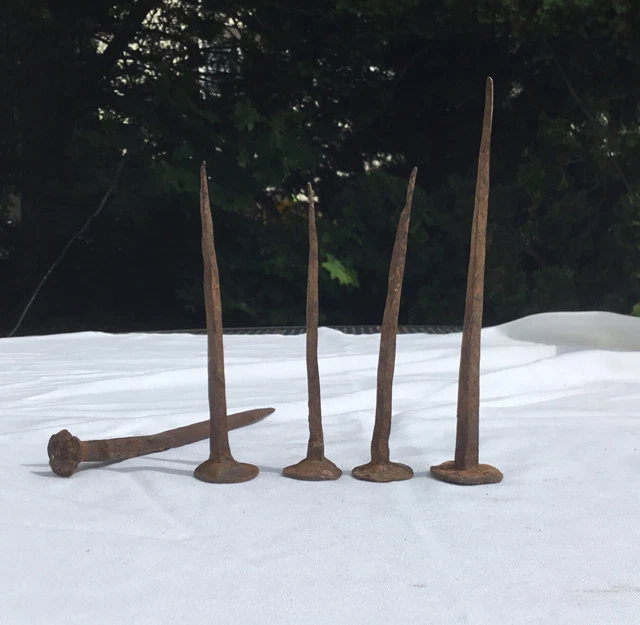 Antique Square Cut Wrought Iron Nails Architectural Salvage lot of 5