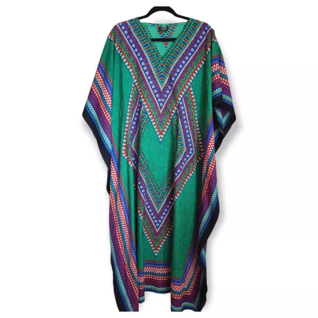 NF Womens Maxi Kaftan Dress One Size Multicolor Kimono Sleeve Beach Cover Up