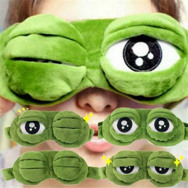 Maschera occhi rana 3D per dormire morbida imbottita rivestimento ombra riposo ~
