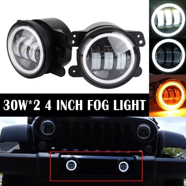 Pair 4 Inch LED Fog Lights Lamp for Jeep Wrangler JK TJ LJ Dodge Journey Charger