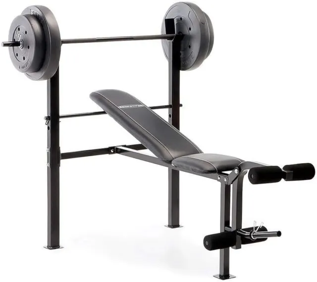 Marcy Competitor Standard Workout Bench with 80lbs Vinyl-Coated Weight Set Combo