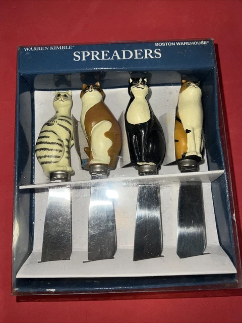 Boston Warehouse 2001 conjunto de 4 esparcidores de arte popular Warren Kimble Cat nuevo en caja