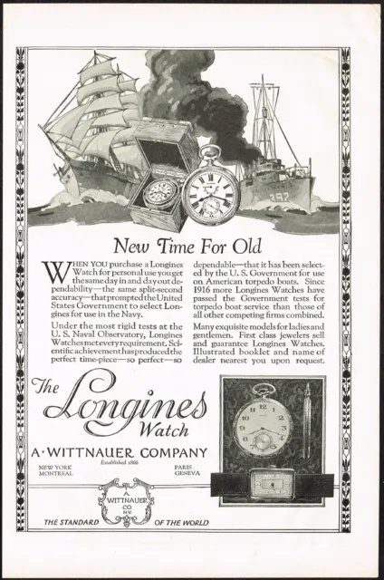 1920S ORIGINAL VINTAGE Longines Watch Military Navy Boat Art Print Ad ...