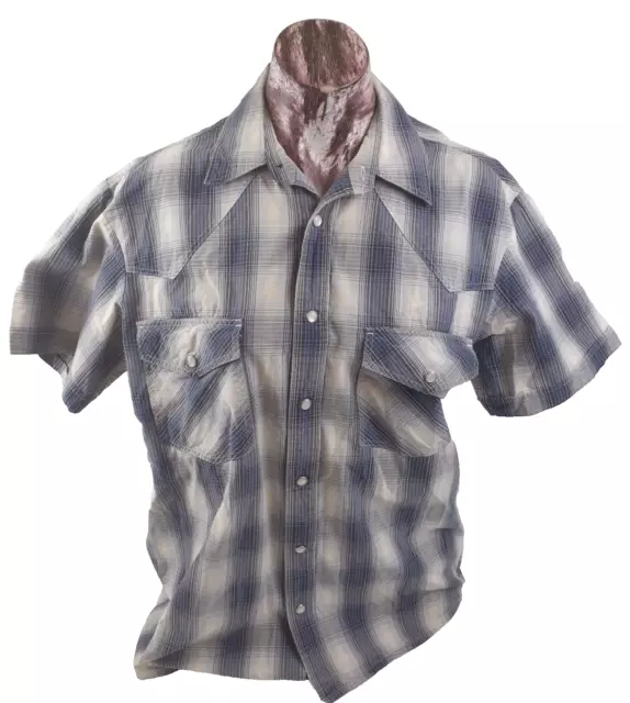 Levis Shirt, Men's, Size M, Short Sleeve, Blue, Black & White Check, Pearl Snap