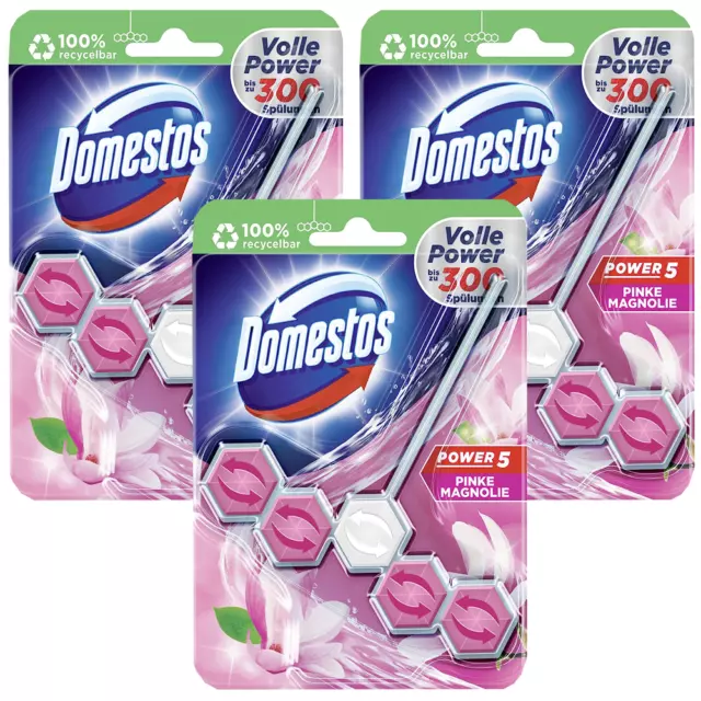 3 X Domestos Bloc Puissance 5 Rose Magnolia Chaque 55g