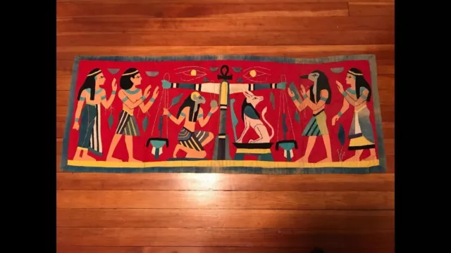 Vintage Egyptian wall art tapestry hand sewn measures 45 x 17 inches