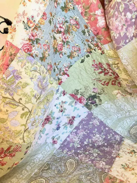 Beautiful Cozy Country Xxl Bedspread : Patchwork Pink Rose Blue Shabby Floral
