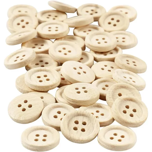 Wooden Natural Buttons 15-35 mm - 2-4 Hole Round Shaped Buttons Sewing Craft