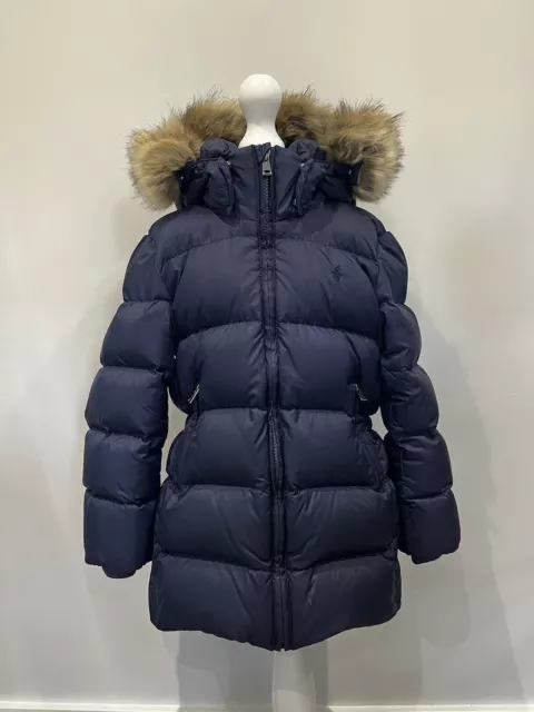 Ralph Lauren Polo Girls Navy Blue Down Filled Puffer Midline Coat Jacket Age 5