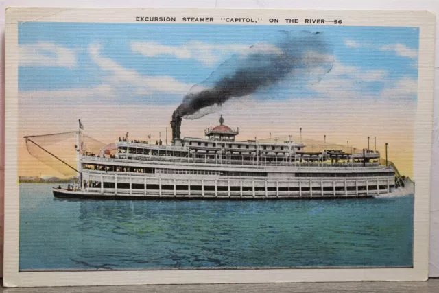 Boat Ship Excursion Steamer Capitol On the River Postcard Old Vintage Card View