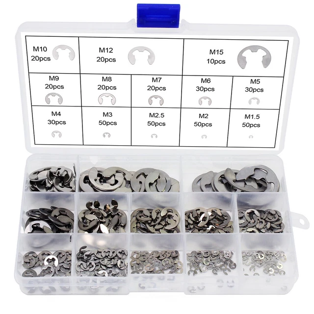 400 pz Set di anelli di contenimento a scatto interni 400 pz M1.5-M15 13 dimensioni in acciaio inox E-Clip