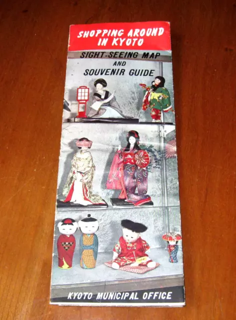 Shopping Around In Kyoto Japan Vintage Sight-Seeing Map & Souvenir Guide Kyoto