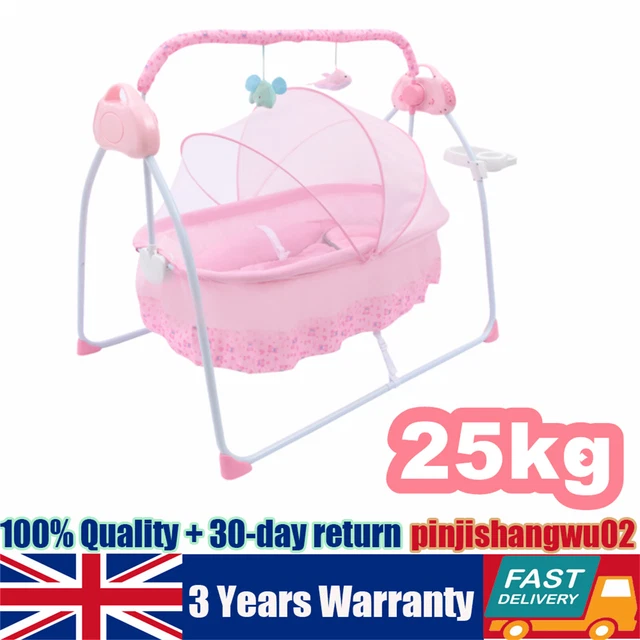 Pink Electric Baby Rocker Swing Rocking Crib Cot Bed Infant Cradle w/ Bluetooth