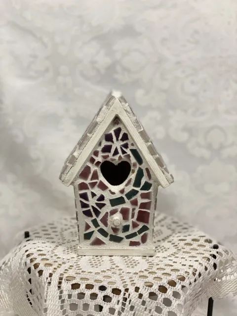 Decorative Mosaic Birdhouse Handcrafted Shabby Chic Cottage Core 6”