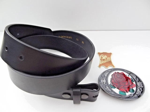Ceinture Cuir Noir Boucle Croix Celtique - Taille 110cm, Largeur 4cm, Neuve