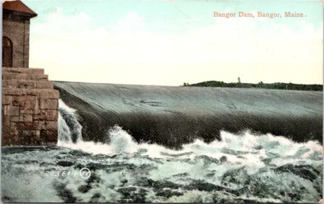 1910, Bangor Dam, BANGOR, Maine Postcard - Valentine & Sons