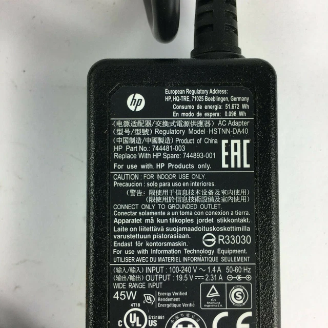 ORIGINAL HP HSTNN-DA40 744481-003 Ausgang 19,5 V 2,31 A Netzteil ...