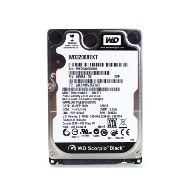 Disque Dur 320Go SATA 2.5" WESTERN DIGITAL Scorpio Black WD3200BEKT PC Portable