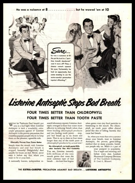 1952 Listerine Antiseptic "He Was A Nuisance at 8, But Wowed 'Em At 10" Print Ad