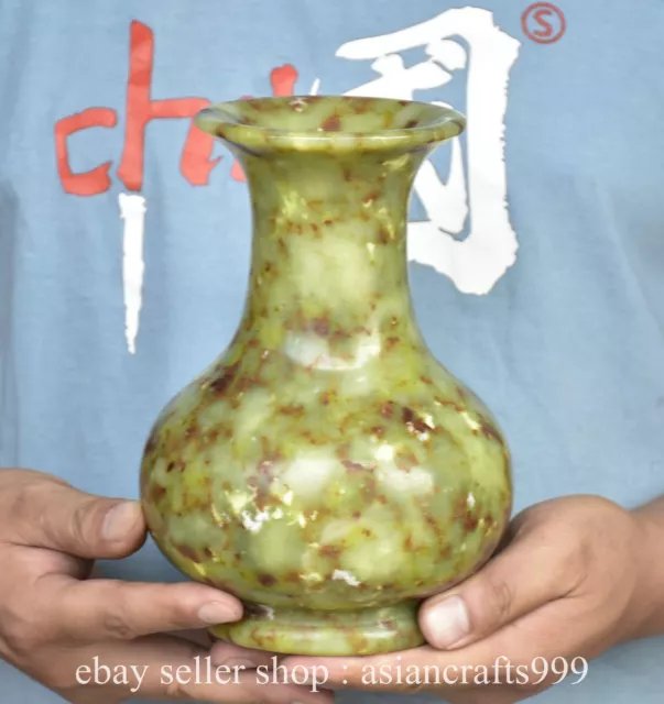 7.6" Chinesische 100% Natürliche Xiu Jade Schnitzen Feng Shui Blume Flasche Vase