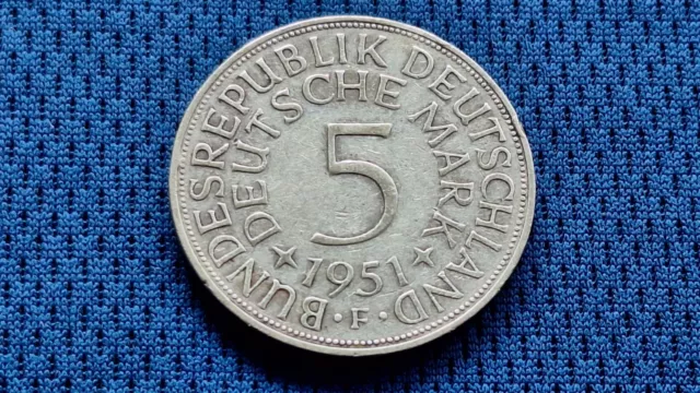 5 DM Silbermünze BRD 1951 "F" / Mark Silberadler Heiermann aus Nachlass