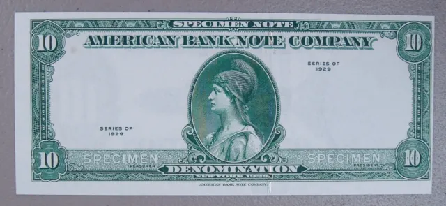 1929 American Bank Note Company $10 Specimen Test Note Crisp Uncirculated