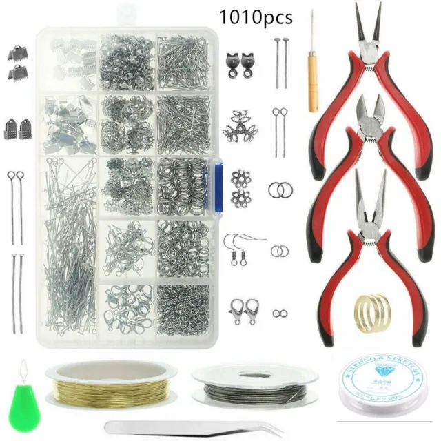 1010x Jewelry Making Kit Findings Beading Wires Pliers Set DIY Earring Necklace