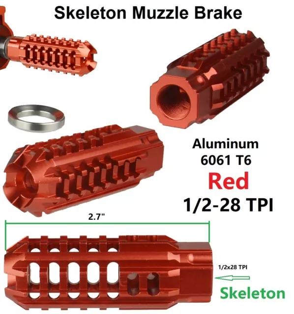 Black Skeleton Low Concussion Muzzle Brake Compensator 1/2x28 TPI For 223