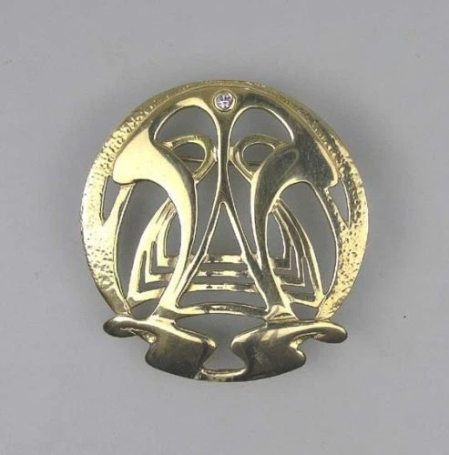 9901008 925er Argent Art Nouveau Broche Pierre Swarovski Doré D4, 5cm