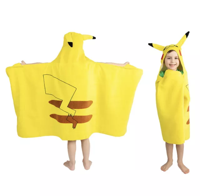 Envoltura de toallas con capucha de baño y playa Pokémon para niños 24 in x 50 in NUEVO Pikachu