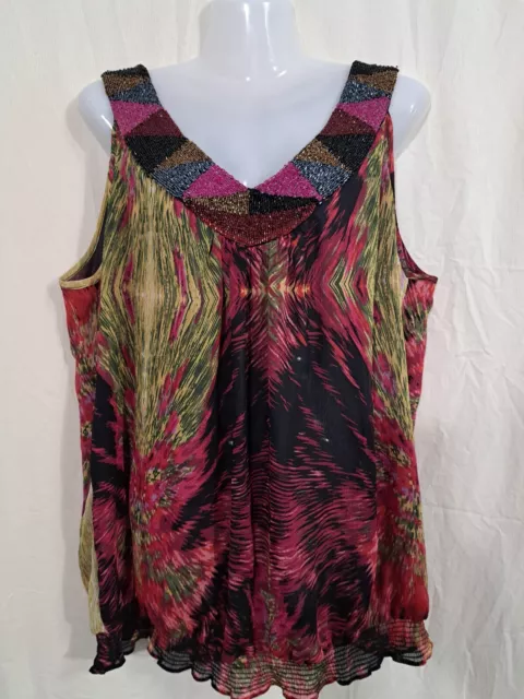 Suzanne Grae womens tank top size 18 large grey sequin sleeveless hot pink