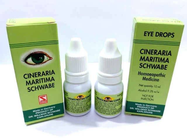 2 X Schwabe Cineraria Maritima Eye Drops Fabriqué en Allemagne sans alcool