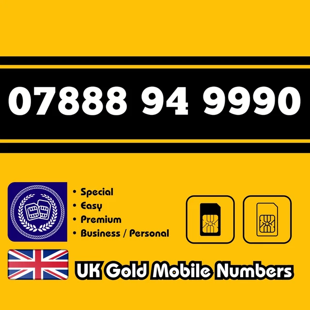 Gold Mobile Number Easy VIP Business Special Memorable UK O2 EE Voda 3 SIM Card