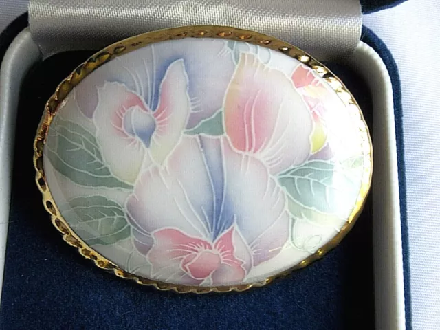 Vintage Aynsley Fine English Bone China Brooch Pin Floral Flowers With Box