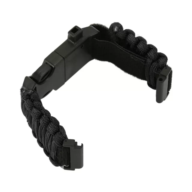 (Black)Paracord Watch Strap Fashion Adjustable Whistle Paracord Bracelet 22mm A